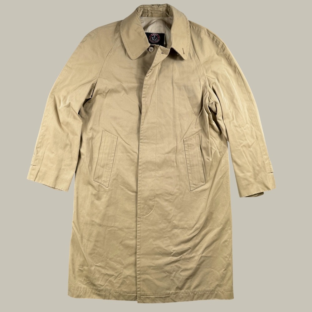 Vintage Invertere Norm Thompson Trench Coat Men 38 Tan Cotton Rain Mac Infantry